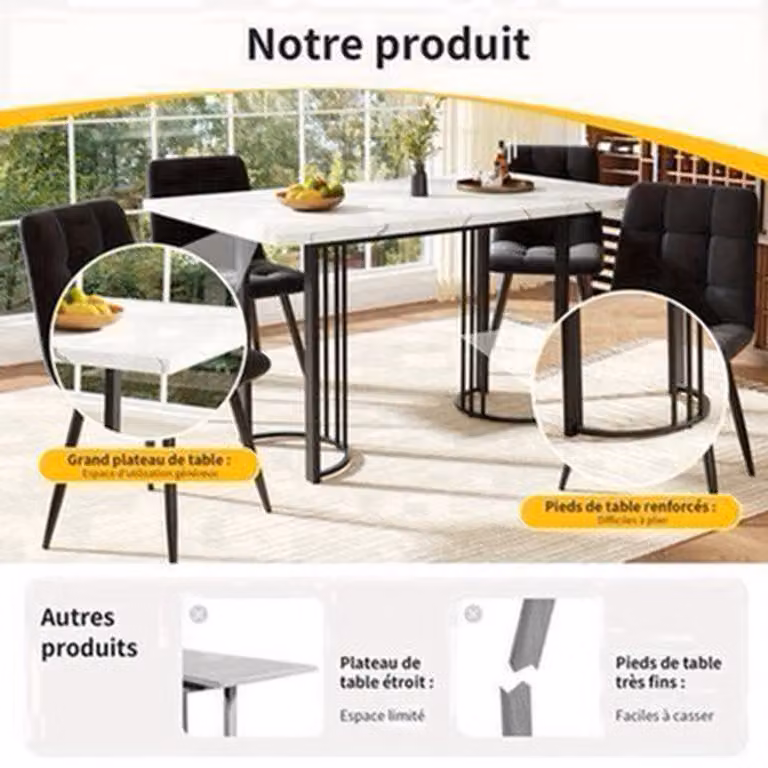 Uitschuifbare eettafel met houten blad en metalen onderstel in zwart wit voor de keuken of eetkamer