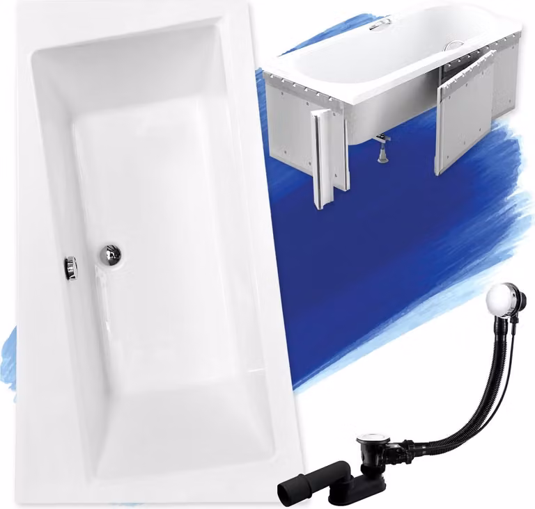 Badland Infinity Hoekbadkuip met isolatie, afvoer en poten, links, B/D: 150 x 90 cm