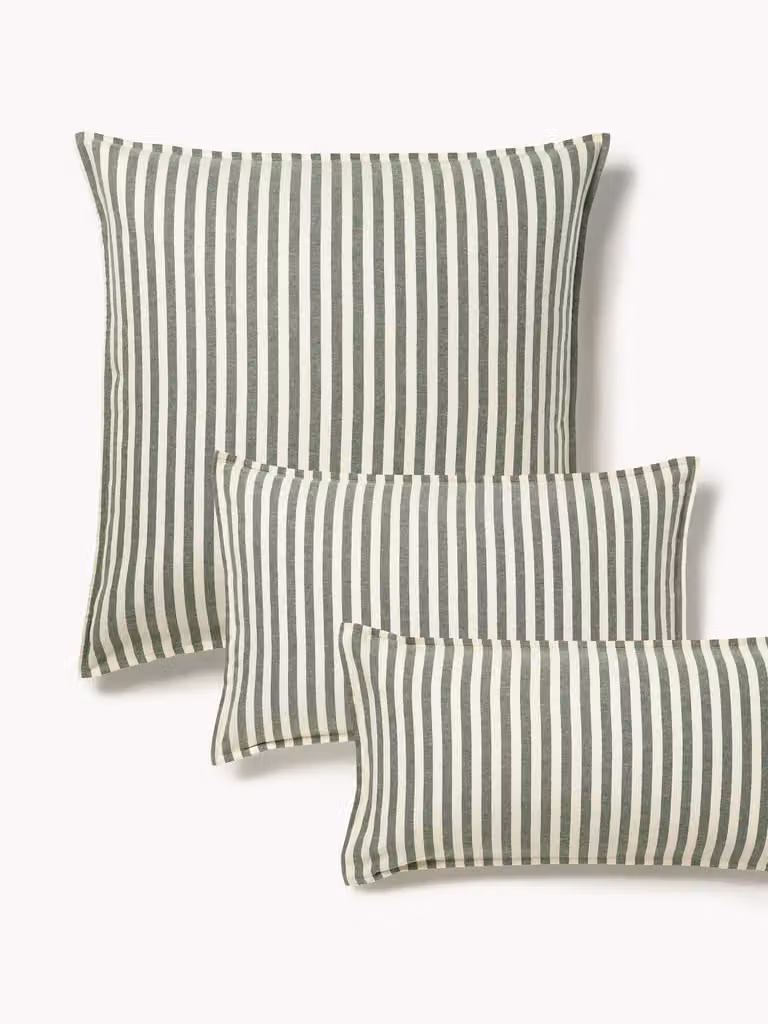 Westwing Collection Gestreepte flanellen kussenhoes Yola