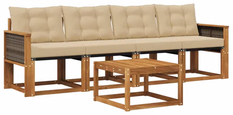 vidaXL Tuinset met 5 zitplaatsen, natuurlijke en beige kleur