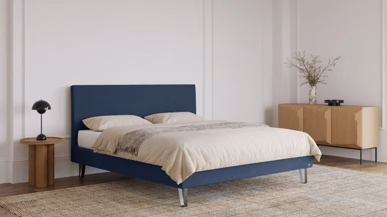 BRUNO Classic bed blauw inclusief matras, lattenbodem en metalen poten B/D: 140 x 200 cm