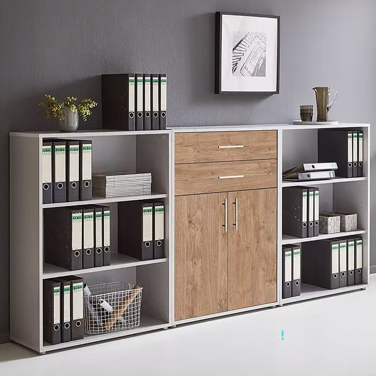 home24 Kastenset 3-delig Sanremo eikenhoutlook en grijs, B/D/H: 114 x 33 x 85 cm