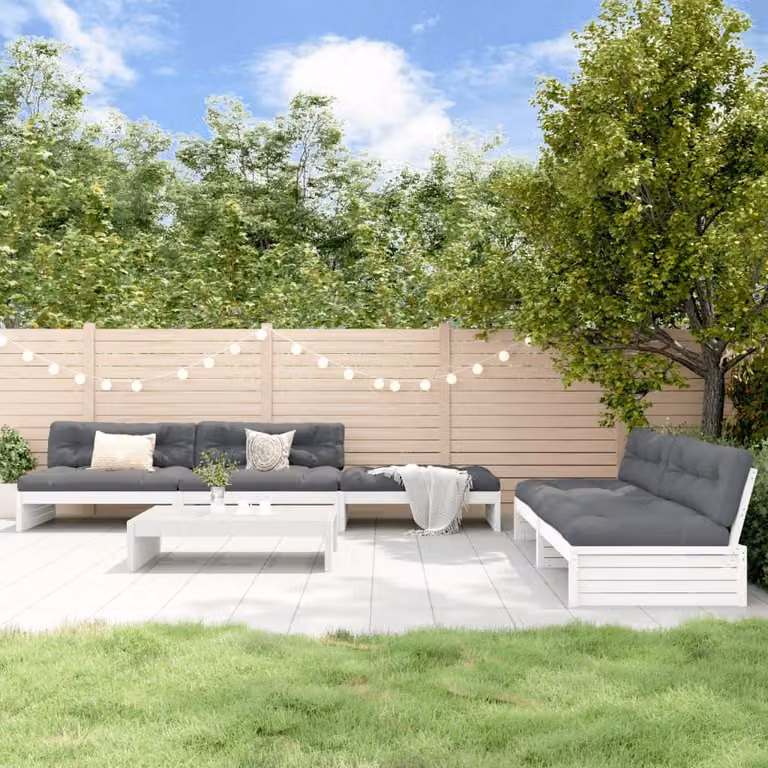 vidaXL 6-delige loungeset voor de tuin met kussens, wit, massief hout, rustiek