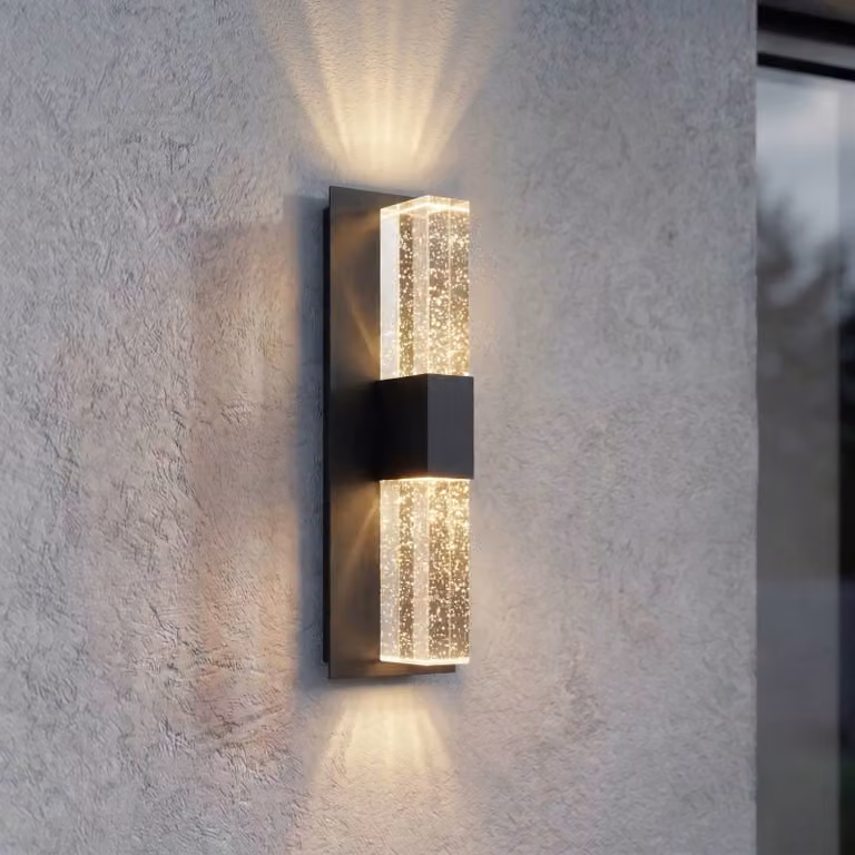 Lucande Velune LED buiten wandlamp - Zwart/Transparant - Aluminium en Glas - Modern - Up & Down