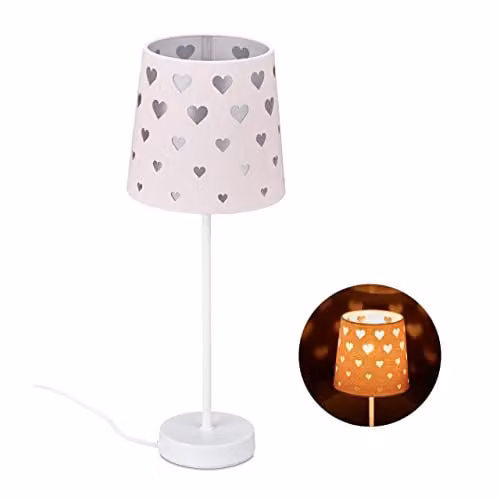 Relaxdays Nachtlamp voor kinderen met hartjes, roze en wit, H x B x D: 43 x 16 x 16 cm
