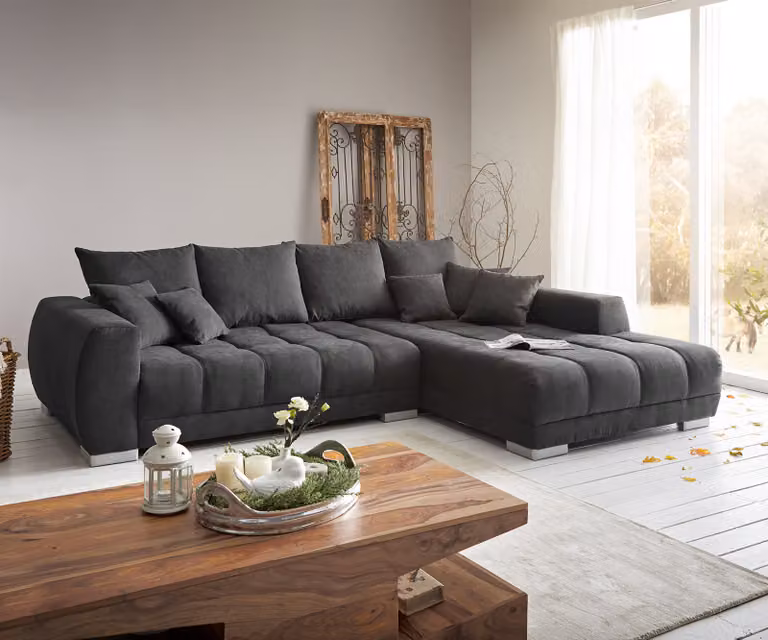 DELIFE Hoekbank Josea zwart microvezel met recht recamiere B: 300 cm, D: 220 cm