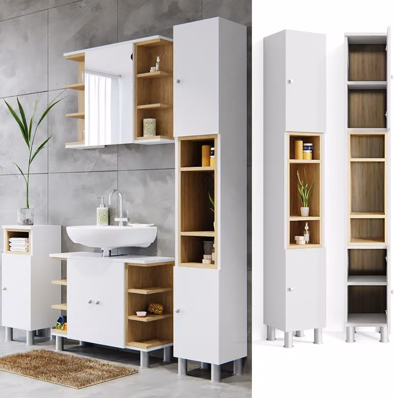 Vicco Aquis Badkamerkast Wit met open vakken, B/D/H: 30 x 200 cm
