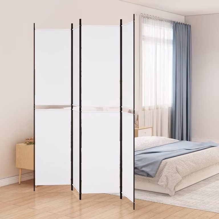 Wit 4-delige opvouwbare paravent als ruimteverdeler met ademend stofmateriaal, 200 x 220 cm