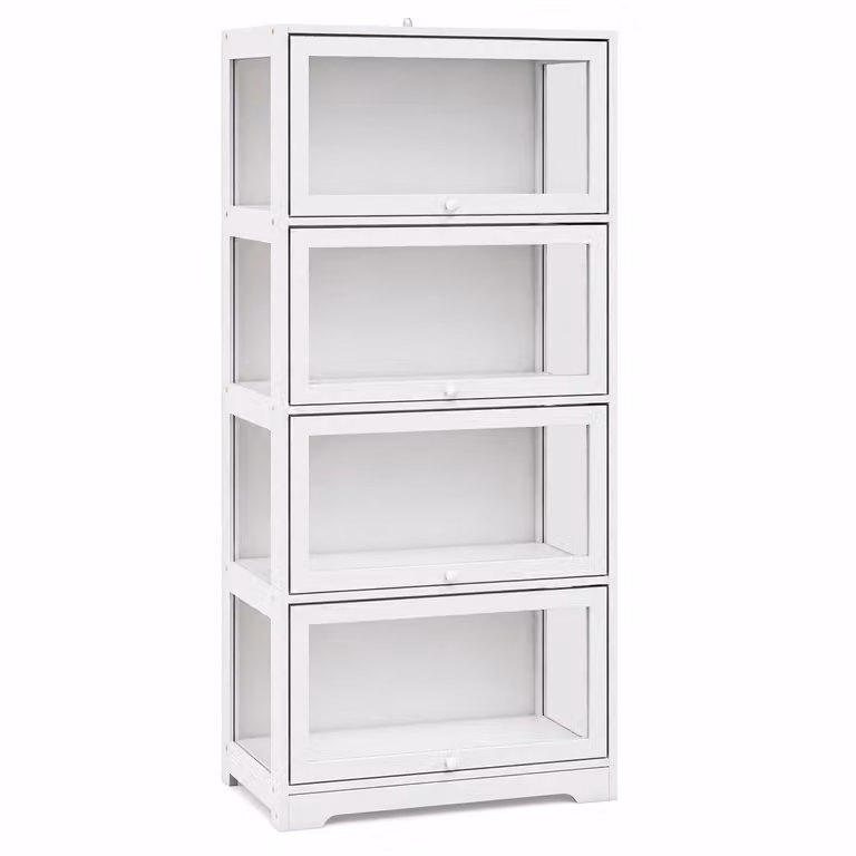 DPLUNIQ Vitrinekast met 4 vakken en glazen deuren, Wit, B/D/H: 59 x 30 x 139 cm
