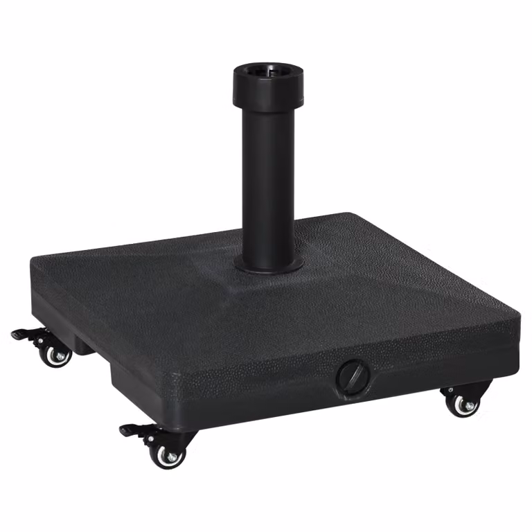 Outsunny Parasolvoet met 4 wielen voor terras en tuin, geschikt voor 38/48 mm palen, zwart, 45 x 45 x 5 cm