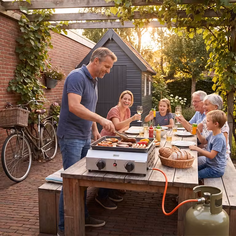 Outsunny Gasbarbecue 8000BTU/2,4 KW Grillwagen met 2 Roestvrij Stalen Branders en Drukregelaar, Zilver+Zwart, B/D/H: 44 x 44,5 x 19 cm