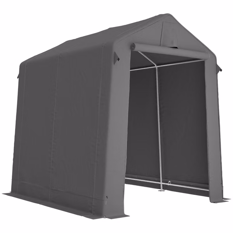 Outsunny Garagetent Carport 2,3 x 1,9 m Waterdicht met Oprolbare Ritsdeur en Ventilatie, Zadeldak, Donkergrijs