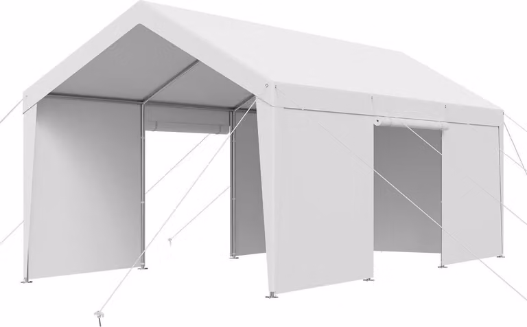 VEVOR Carport met zijwanden, autoveranda, 3,6 x 6 meter, grijs