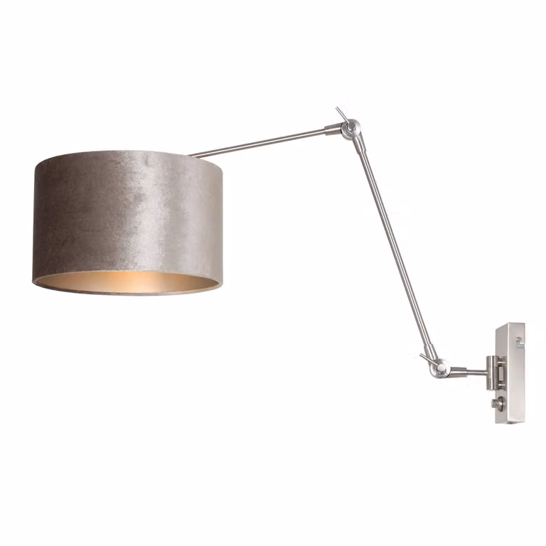 Steinhauer Wand Leeslamp Prestige Chic RVS met Bruine en Zilveren Velours Kap E27