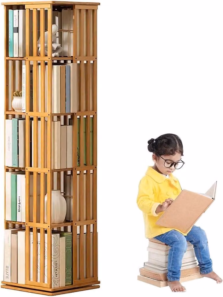Draaibare Boekenplank Hoekopslag van Bamboe met 360 Graden Rotatie en 5 of 6 Lagen