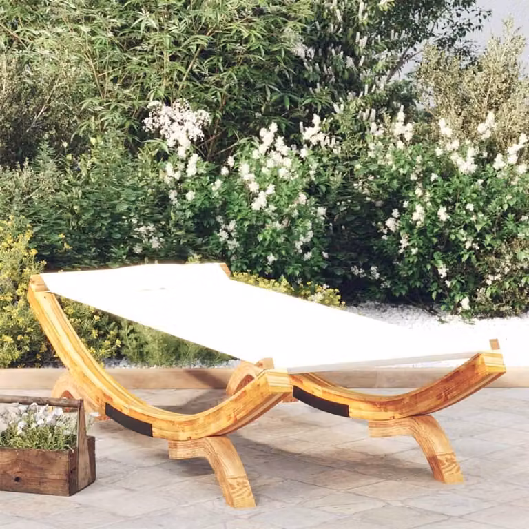 Outdoor loungebed van massief bughout met kussen, crème, B: 188,5 cm, H: 44 cm, D: 100 cm