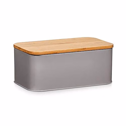 Zeller Broodtrommel Metaal en Bamboe Beige/Grijs B: 31,0 cm, D: 18,0 cm, H: 12,5 cm