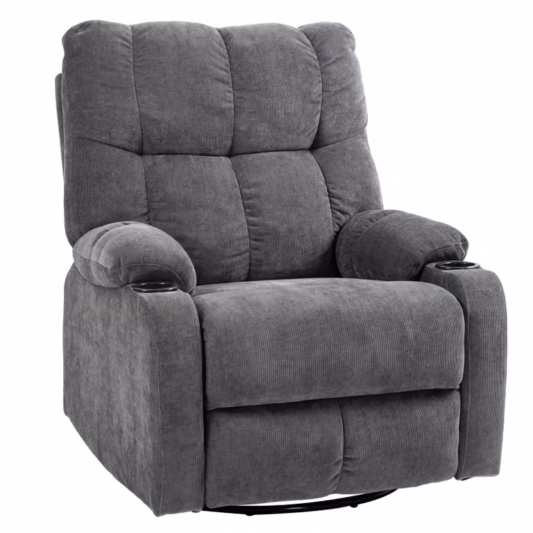 HOMCOM Relaxfauteuil met voetenbank, draaibare tv-stoel met verstelbare rugleuning en schommelbeweging, donkergrijs, B/D/H: 88 x 96 x 108 cm