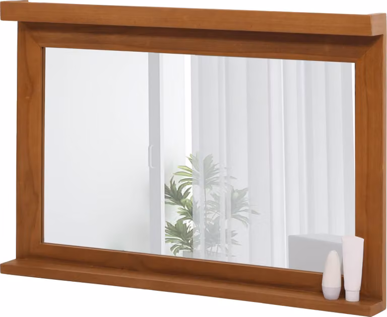 Mendler Teak wandspiegel HWC-M87 met houten frame voor badkamer of hal, 70 x 100 cm