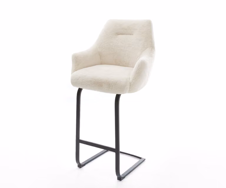 DELIFE Barstoel Alja-Flex met armleuningen, Crème-wit Velvet, Zwart Metalen Vrijkantelframe