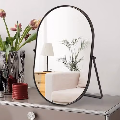 Numjeg Make-upspiegel met metalen frame, verstelbare en draaibare tafelspiegel