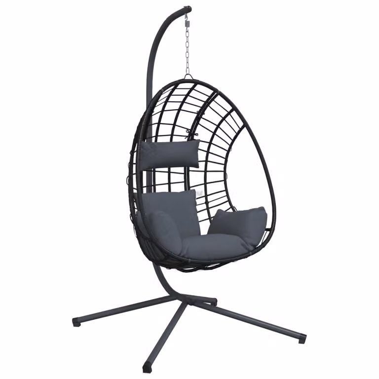 vidaXL Hangstoel eivormig design met standaard, antraciet, riet en staal