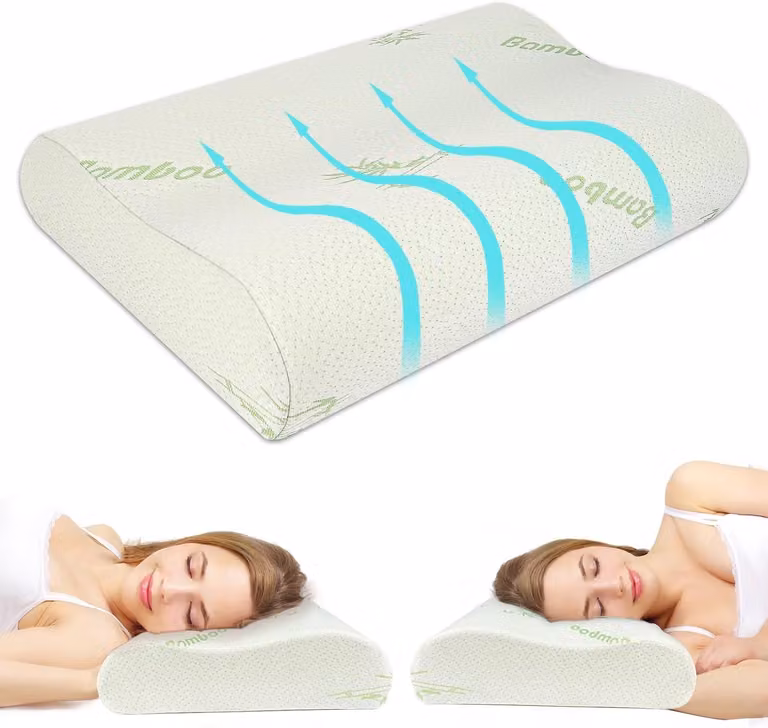 Ergonomisch traagschuim kussen met bamboevezel voor zijslapers, neksteun, B/D/H: 55 x 35 x 11/9 cm