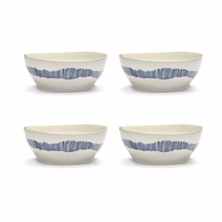 Serax Ottolenghi Feast kom 4-pack White-stripes blue Ø17 cm