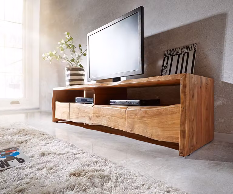 DELIFE Tv-meubel Live-Edge van massief acacia hout, Bruin, Breedte: 230 cm