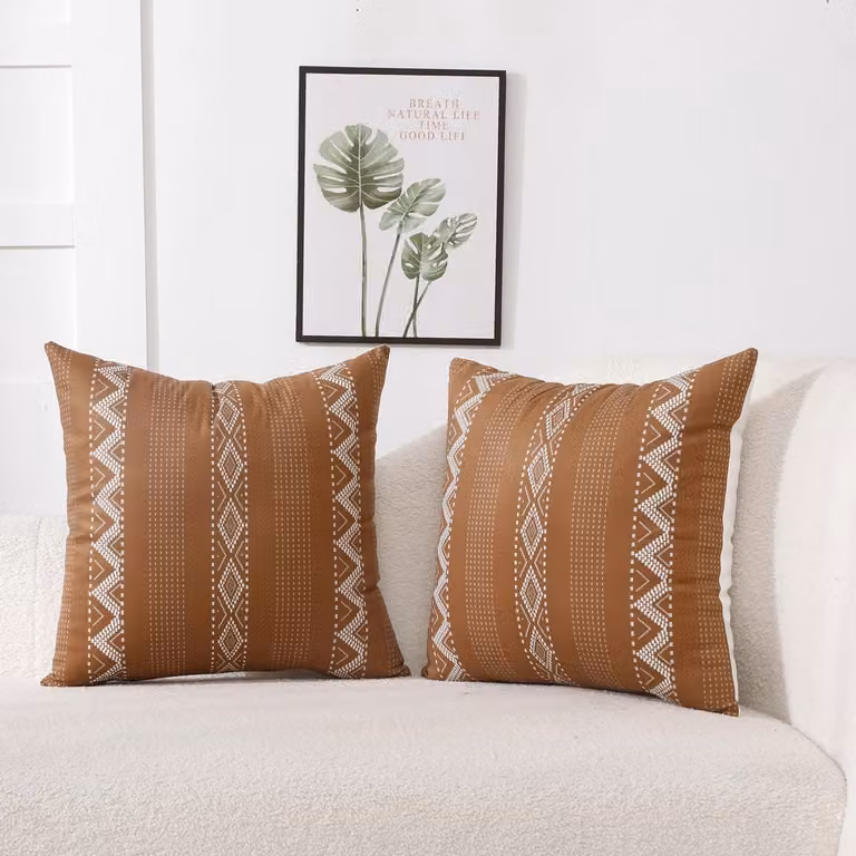 Ibenzoa Kussenhoes Boho Set van 2 stuks Bruin Retro Ethno Geometrisch Design voor Binnen en Buiten B/D/H: 45 x 45 cm
