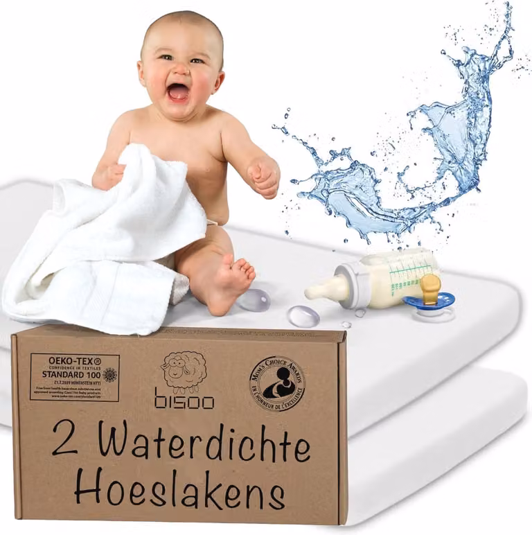 Set van 2 waterdichte jersey hoeslakens voor babybedden, OEKO-TEX gecertificeerd, 50x80/50x83 cm