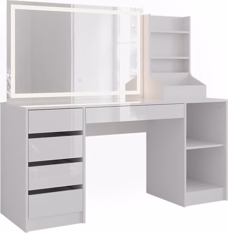 Vicco Kaptafel Sherry Wit/Wit Hoogglans met LED-spiegel, Breedte: 158.2 cm