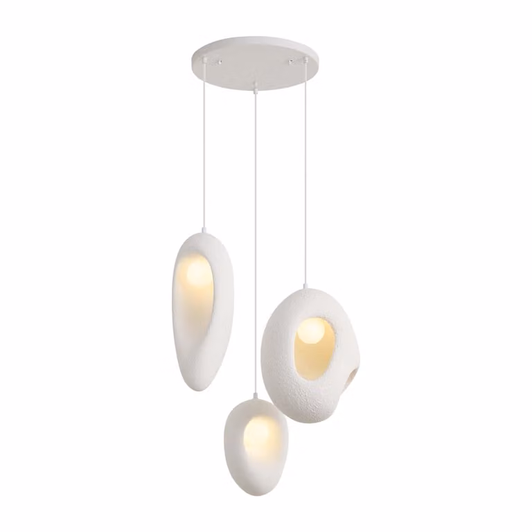 Qazqa Japandi hanglamp wit met organische keramische kap - 3-lichts
