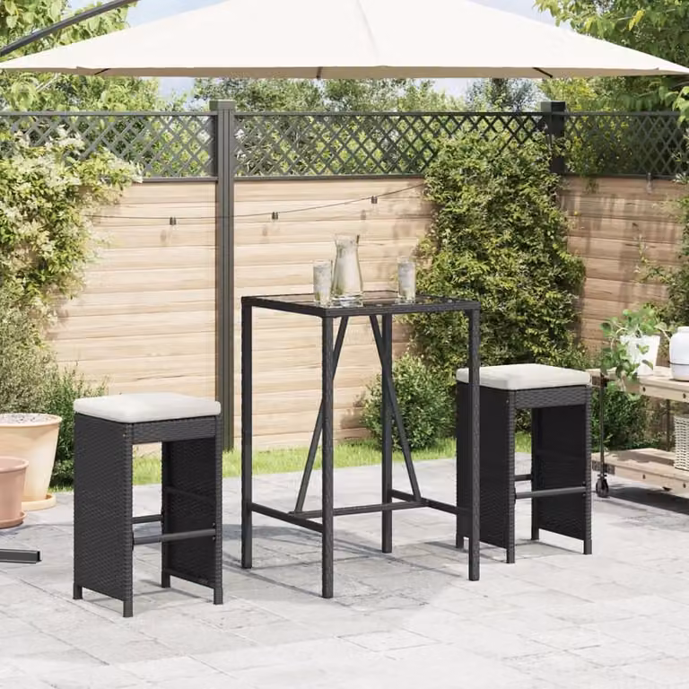 Set van 2 zwarte barkrukken voor in de tuin met crèmewitte polyester kussens, B/D/H: 40 x 40 x 76 cm