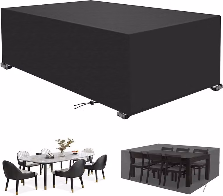 Zwarte Tuinmeubelhoes van 420D Oxford Stof voor het beschermen van je terrasmeubels, B/D/H: 290 x 140 x 85 cm