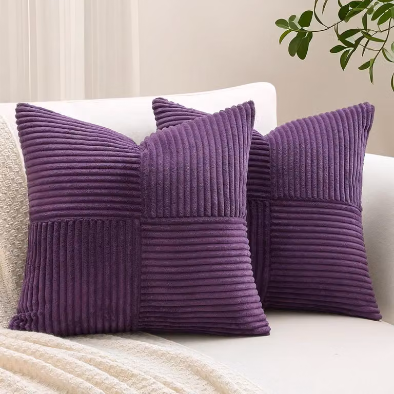 Paarse Corduroy Kussensloop van Ribfluweel met Verborgen Rits - 40 x 40 cm