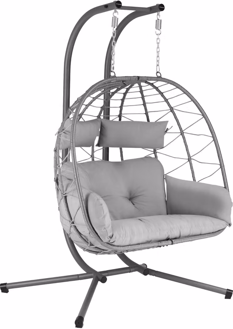 HinHocker Hangstoel voor 2 personen met frame, grijs, XXL hangstoel voor binnen en buiten