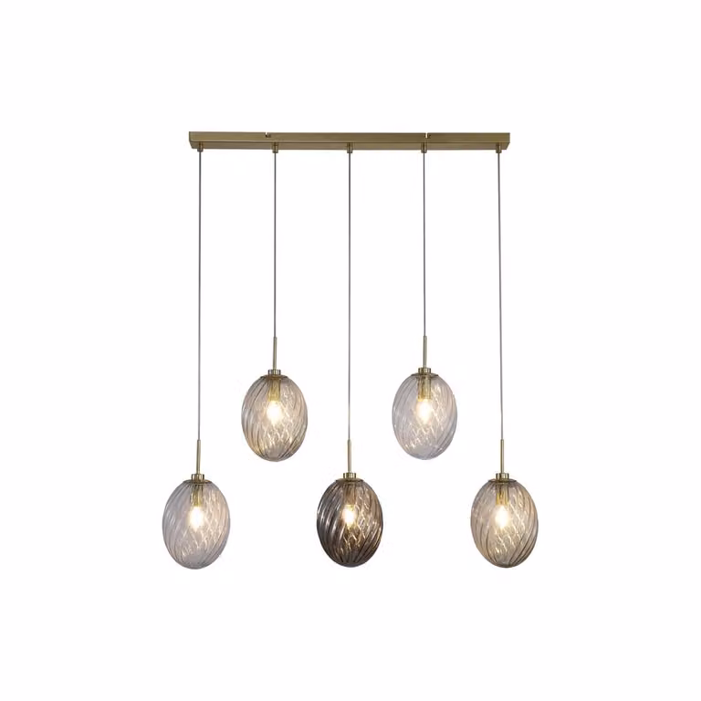 Searchlight Whirl 5-lichts hanglamp met gekleurd glas in goud/messing en multicolor