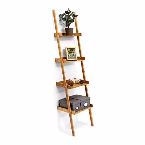 Relaxdays Ladderrek Bamboe 4 Etages Bruin H x B x D: 176 x 44 x 37 cm