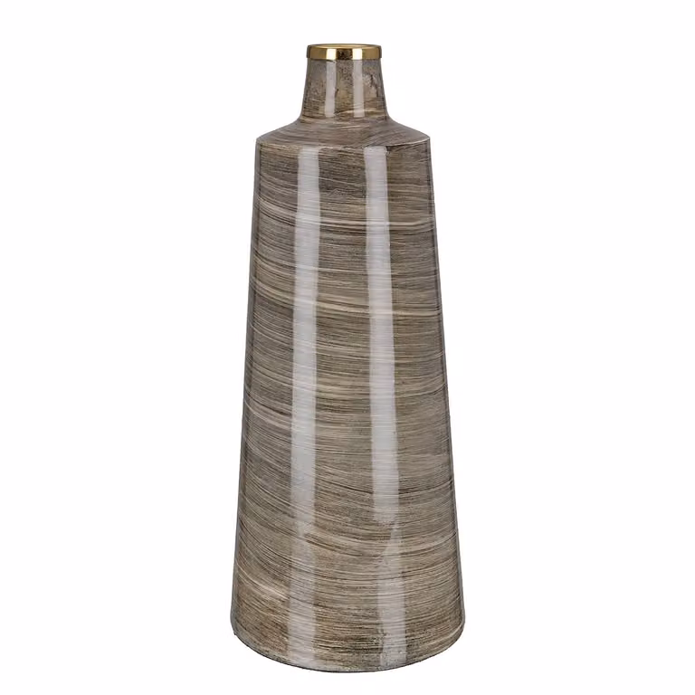home24 Vaas Stripes Kegel bruin met strepen, H: 48 cm, B: 19 cm