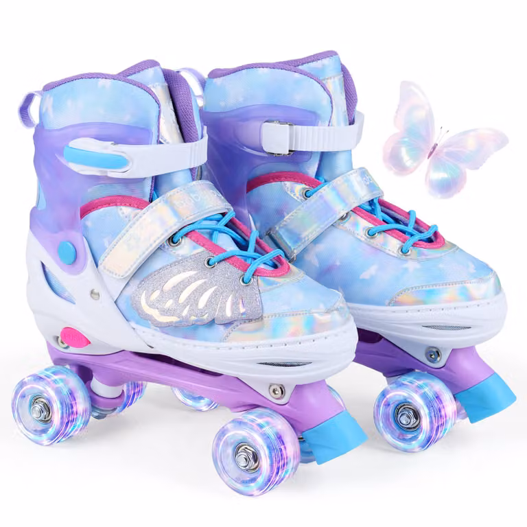 Costway Verstelbare rolschaatsen met 4 verlichte wielen voor kinderen van 9-14 jaar - Blauw