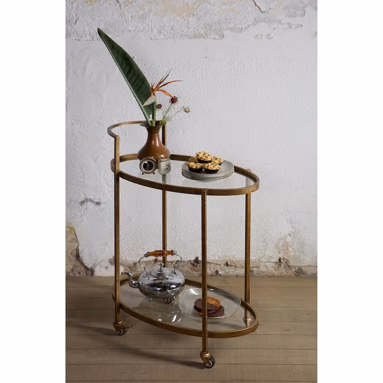 home24 Serveerwagen Durnal goud B/D/H: 67 x 86 x 35 cm