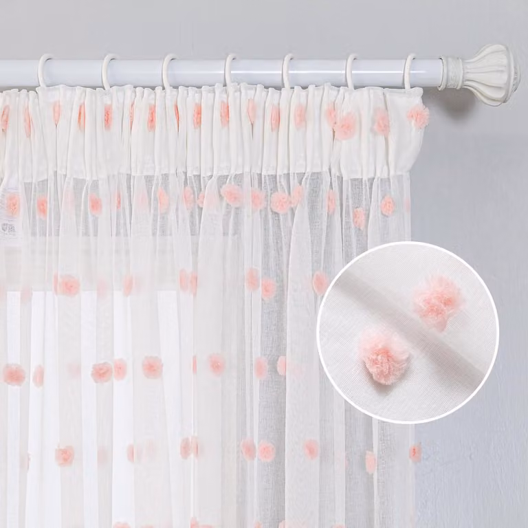 Unyqoos Set van 2 Semi-transparante Voile Gordijnen met Borduursels voor Kinderkamer en Woonkamer – Roze – B/D/H: 140 x 160 cm