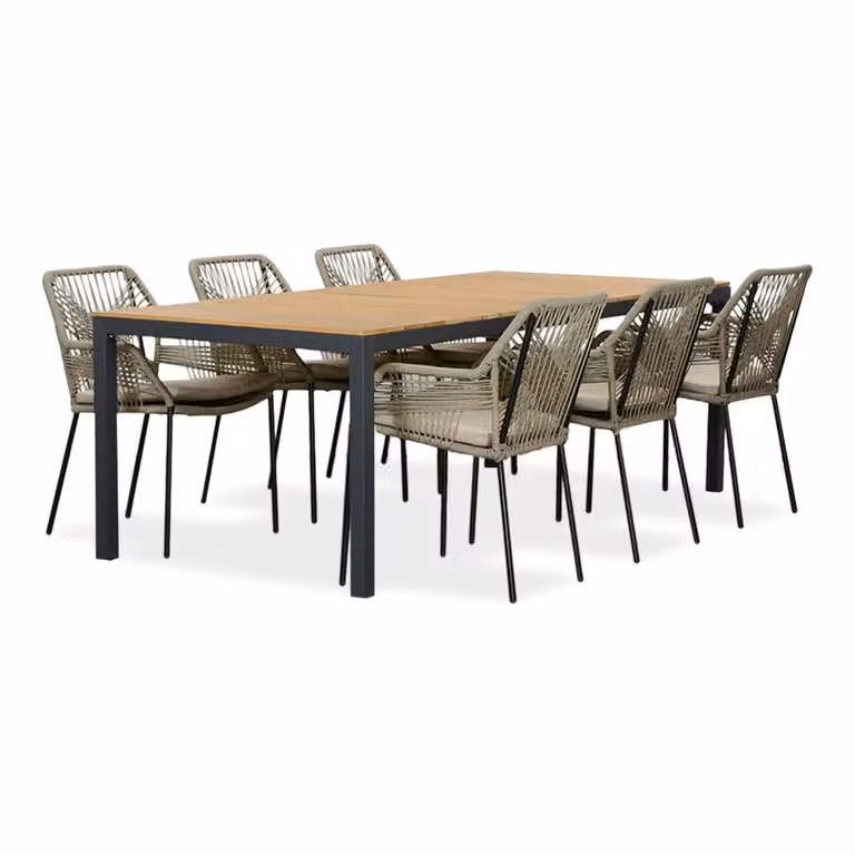 LUX outdoor living Delta/Seville zand dining tuinset voor 6 personen van teakhout en aluminium, Breedte: 220 cm