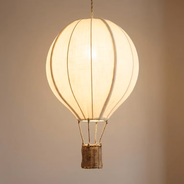 Lindby Aeris hanglamp beige, textiel en rotan, Ø 35 cm