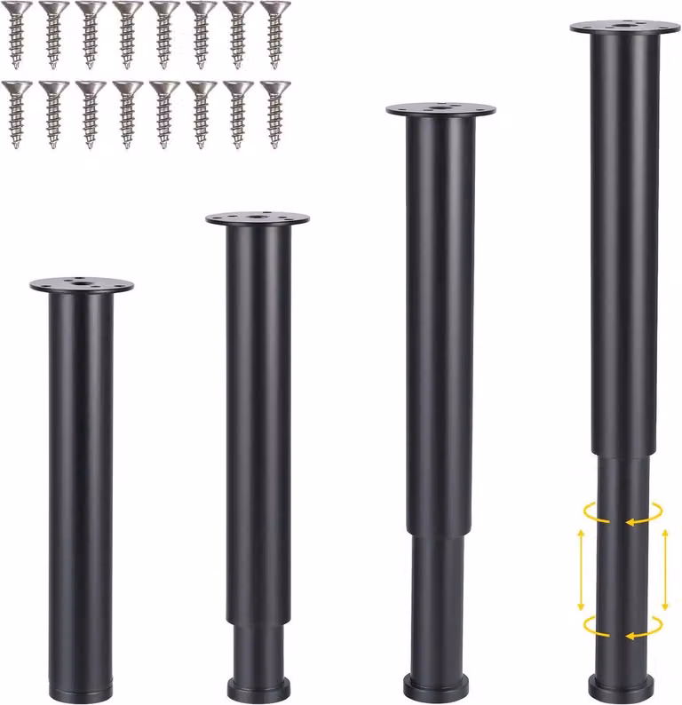 Verstelbare Meubelpoten 24-44 cm - 4 stuks - Zwart - Metalen Poten voor Kasten, Banken, Tafels, Stoelen en TV-meubels