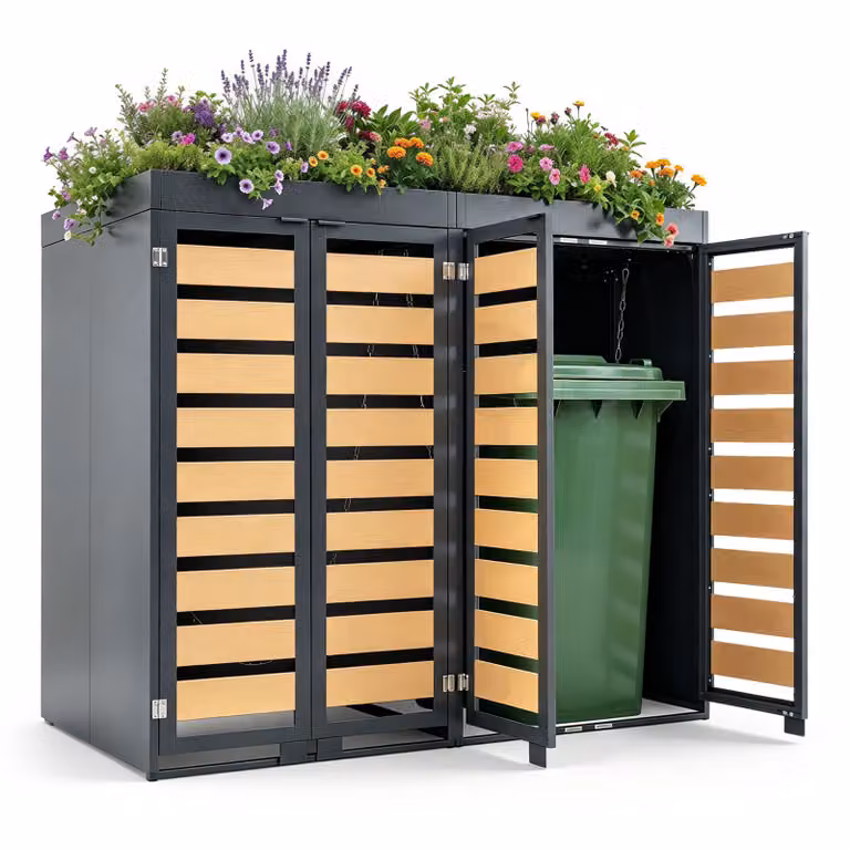 Costway Afvalcontainerbox voor 2 containers met dubbele deur en opbergruimte