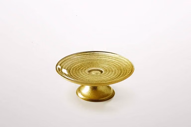 Handgeschilderde glazen dessertkom met gouden decoratie, B/D/H: 16 x 16 x 6 cm