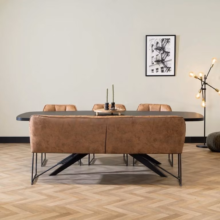Bronx71 Eetkamerbank Abel modern bruin microvezel en faux leather, Breedte: 220 cm