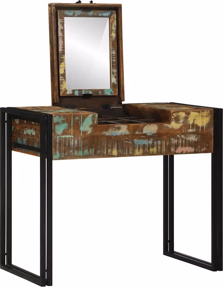 vidaXL Slaapkamerkaptafel in industrial stijl van gerecycled massief hout, meerkleurig, B: 75 cm, D: 50 cm, H: 90 cm